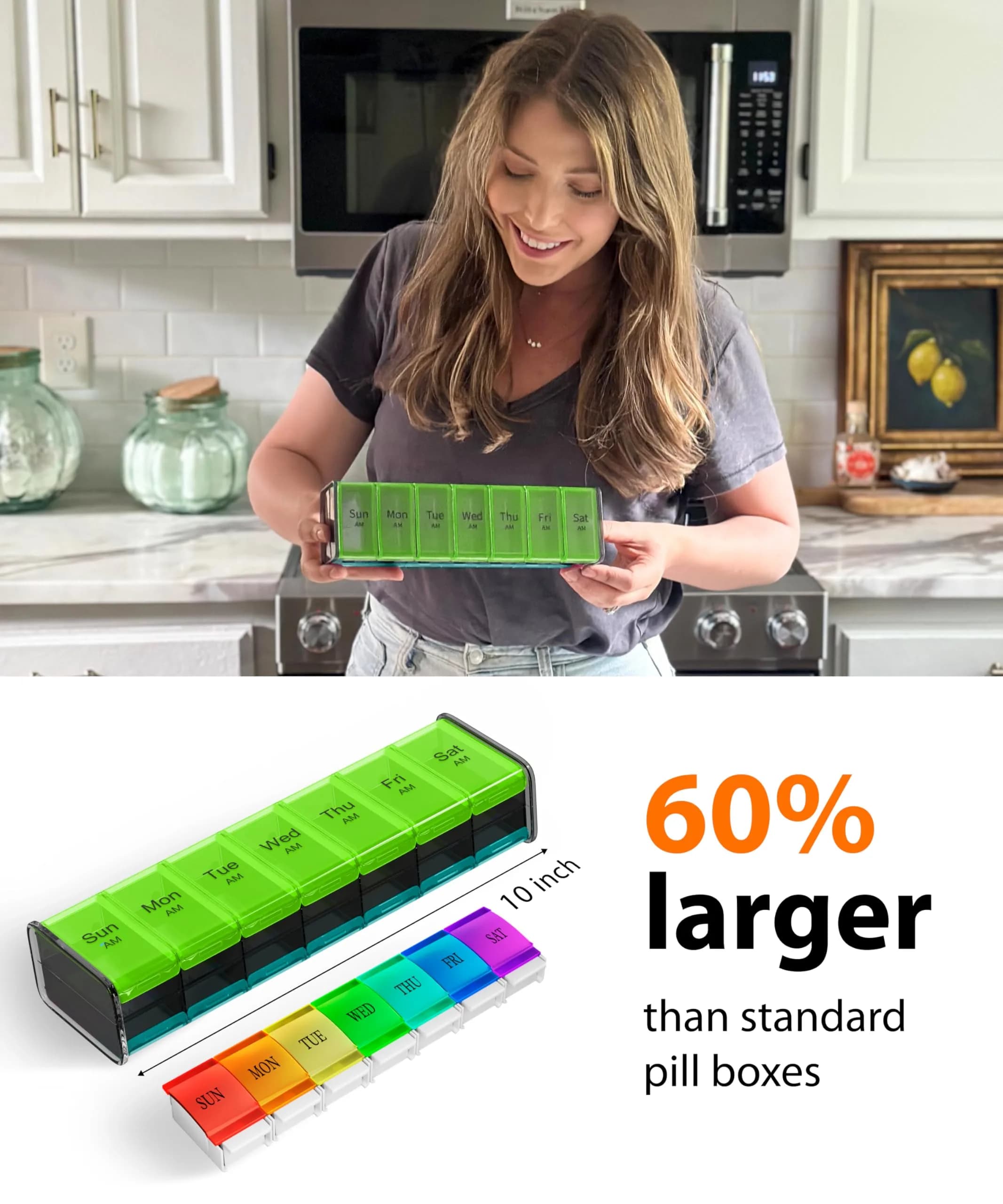 BEXEEN Extra Large Pill Organizer XXL Pill Box 7 Day | 14 Compartments (7 Day/Night) - view 2