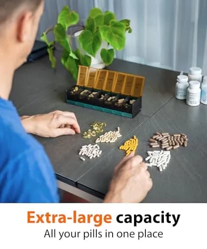 BEXEEN Extra Large Pill Organizer XXL Vitamin Holder with 14 Big AM PM Compartments | 2 Times a Day Weekly Medicine Dispenser thumbnail 4
