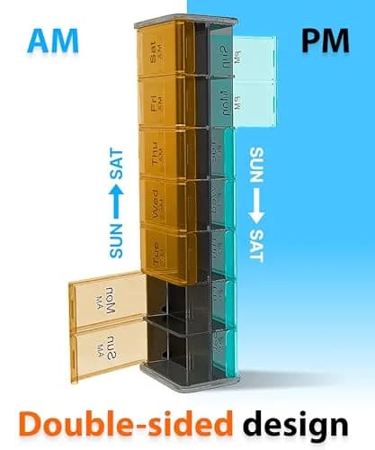 BEXEEN Extra Large Pill Organizer XXL Vitamin Holder with 14 Big AM PM Compartments | 2 Times a Day Weekly Medicine Dispenser thumbnail 6