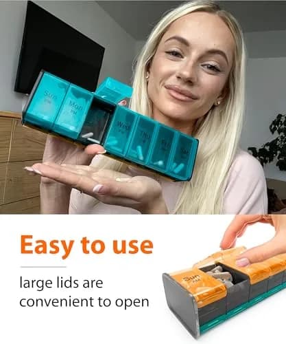 BEXEEN Extra Large Pill Organizer XXL Vitamin Holder with 14 Big AM PM Compartments | 2 Times a Day Weekly Medicine Dispenser thumbnail 7