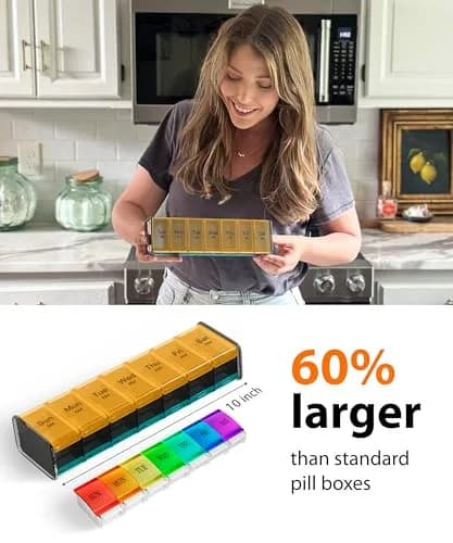 BEXEEN Extra Large Pill Organizer XXL Vitamin Holder with 14 Big AM PM Compartments | 2 Times a Day Weekly Medicine Dispenser thumbnail 2