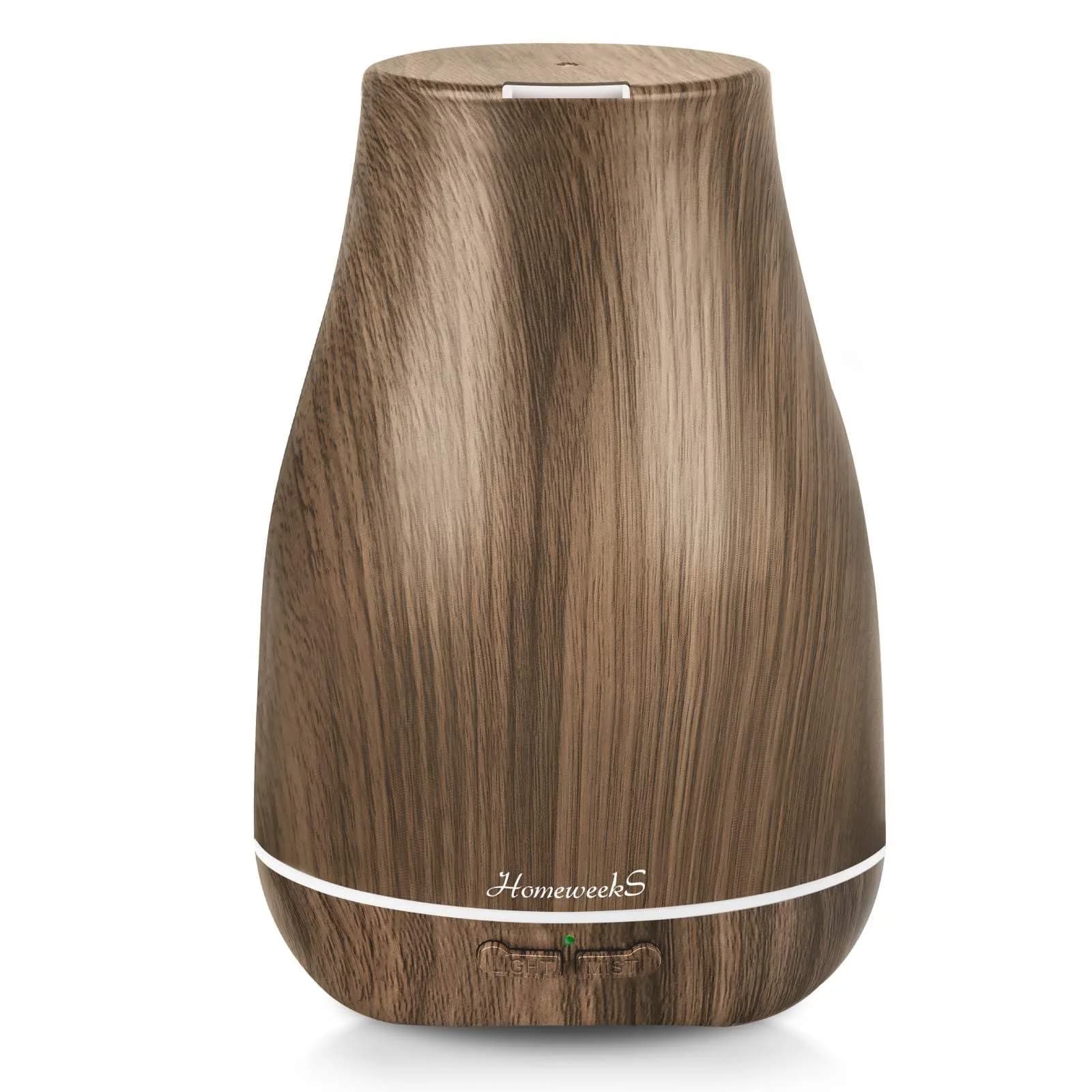 Homeweeks Essential Oil Diffuser 100ml (3.38 Fl Oz) | Ultrasonic Aroma Diffuser with Automatic Shut-Off — Brown Wood Grain