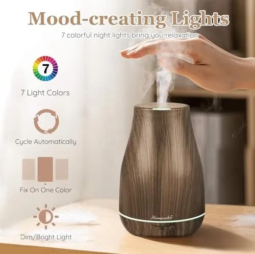 Homeweeks Essential Oil Diffuser 100ml (3.4 Fl Oz) | Ultrasonic Cool Mist for Home & Office thumbnail 4