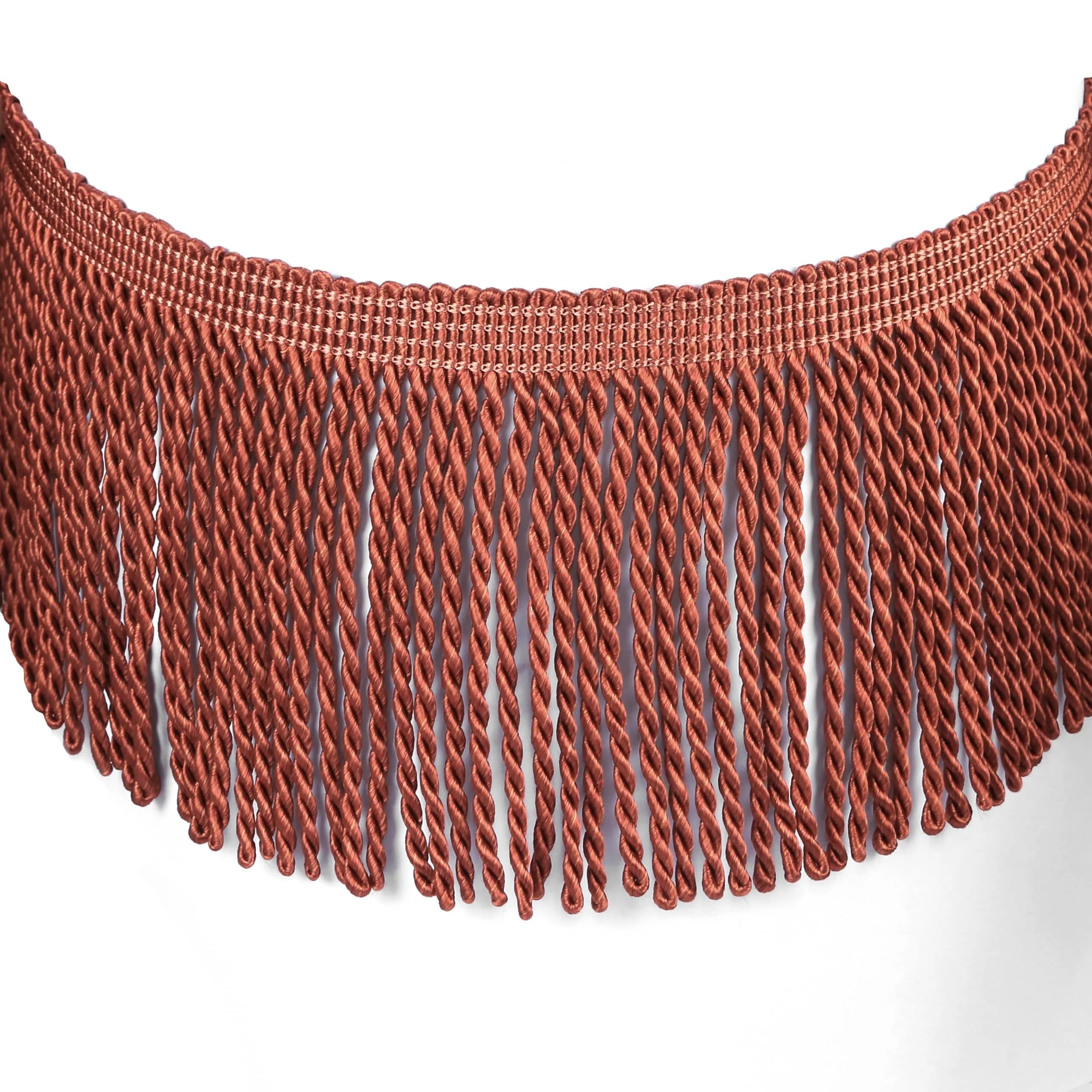 Fenghuangwu 4 Inch Wide Rayon Curtain Bullion Fringe Trim for DIY Sewing & Decoration — red coffee