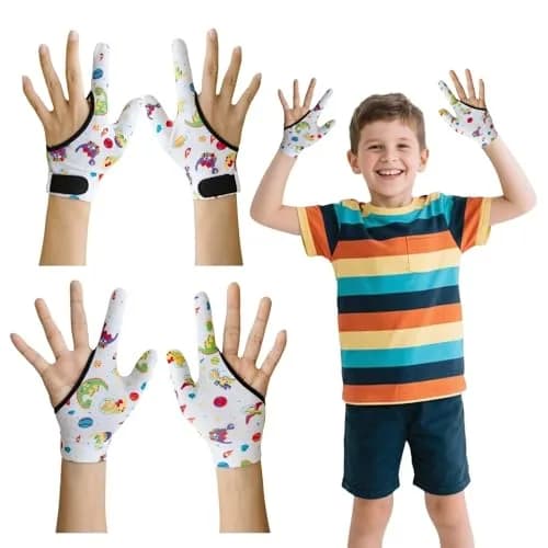 Yxmeiguo Thumb Sucking Guard Gloves for Kids 5-12 | Anti Finger Biting, Chewy, Breathable, Adjustable Wrist thumbnail 1