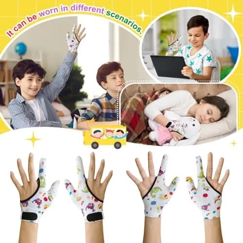 Yxmeiguo Thumb Sucking Guard Gloves for Kids 5-12 | Anti Finger Biting, Chewy, Breathable, Adjustable Wrist thumbnail 5