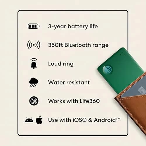 Life360 Tile Slim Wallet Finder Bluetooth Tracker for iOS & Android | Discreet SOS & Family Safety (1-Pack, Green Surf) thumbnail 8
