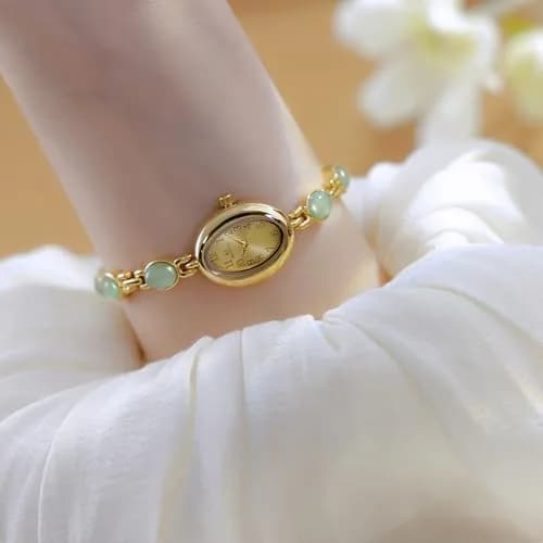 MASTOP Vintage Gold-Tone Crystal Oval Watch for Women | Small Dial Waterproof Dress Quartz thumbnail 5
