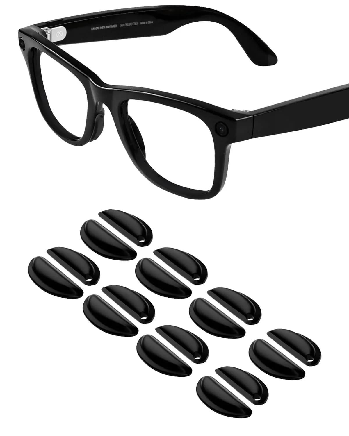 BandSmith Compatible with Ray-Ban Meta Wayfarer Eyeglass Nose Pad 8 Pairs (Black) — Black