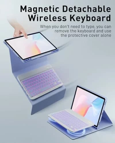 TUNKARMOR Backlit Keyboard Case for iPad 11th Gen 2025 & 10th Gen 2022 10.9/11-inch with S Pen Holder & Mouse | Purple thumbnail 6
