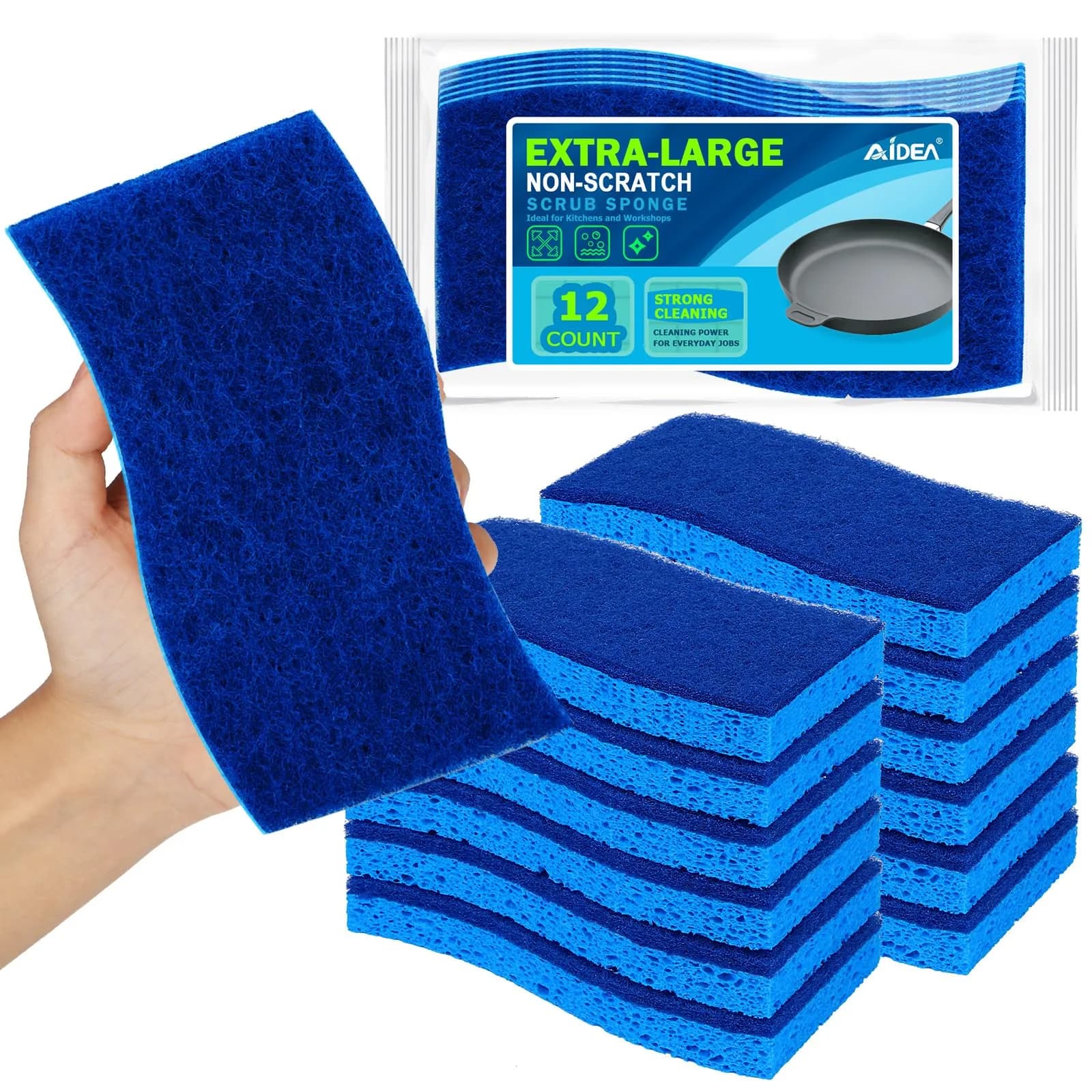 AIDEA Extra Large XL Scrub Sponges (12 Count) | Fast Cleaning, Non-Scratch