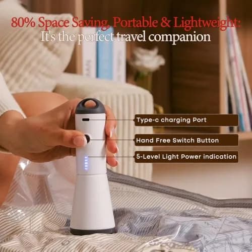 Vacbird Travel Vacuum Bags with Rechargeable Pump & 18-Piece Set | 1.33 kg (2.95 lb) Total Weight, 1500mAh Battery thumbnail 2