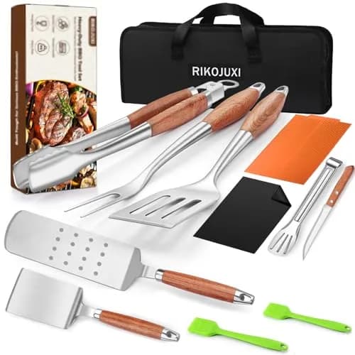 RIKOJUXI Heavy Duty Stainless Steel BBQ Accessories Tools Set Grill Gift | 16 Inch Long Handles for Safety thumbnail 1