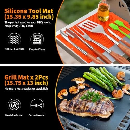 RIKOJUXI Heavy Duty Stainless Steel BBQ Accessories Tools Set Grill Gift | 16 Inch Long Handles for Safety thumbnail 6