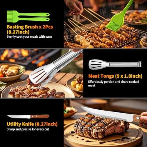 RIKOJUXI Heavy Duty Stainless Steel BBQ Accessories Tools Set Grill Gift | 16 Inch Long Handles for Safety thumbnail 7