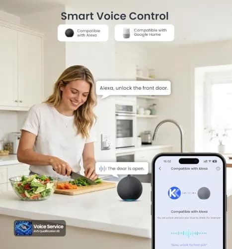 Veise VE017G WiFi Smart Keyless Entry Lock for Front Door, Satin Nickel | App, Fingerprint, Voice Unlock thumbnail 4