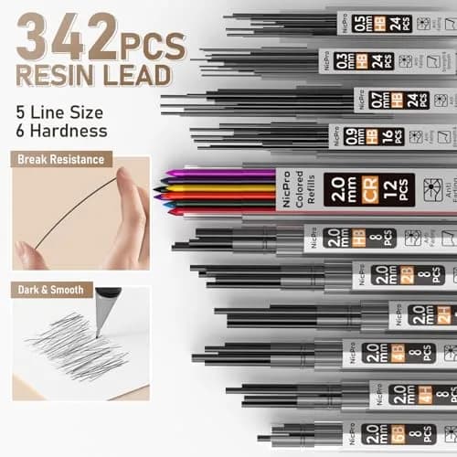 Nicpro 37PCS Gold Art Mechanical Pencil Set, 0.3/0.5/0.7/0.9/2mm Point | Smooth Ink Flow Writing Instrument thumbnail 4