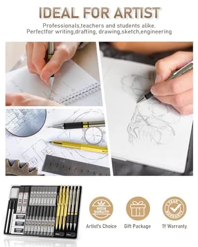 Nicpro 37PCS Gold Art Mechanical Pencil Set, 0.3/0.5/0.7/0.9/2mm Point | Smooth Ink Flow Writing Instrument thumbnail 9