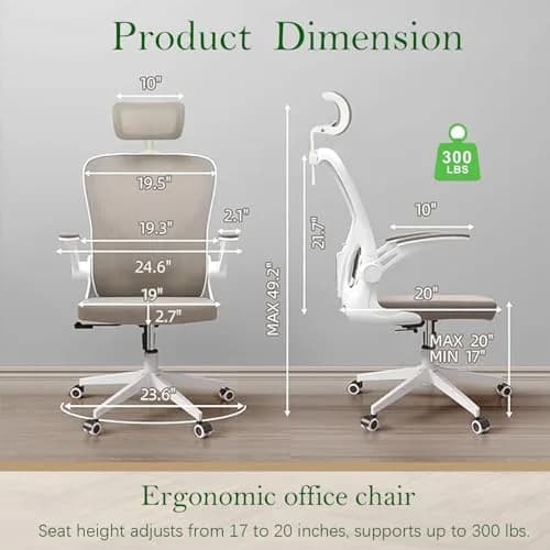 SICHY AGE High Back Mesh Office Chair with Adjustable Lumbar Support & Flip-Up Armrests | 24.59in x 20in x 49.2in thumbnail 5