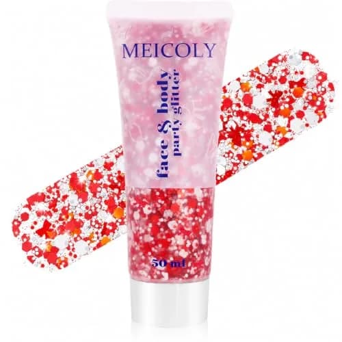 MEICOLY Red and White Face Glitter | Hexagonal, 1.76 oz (50 g) thumbnail 1