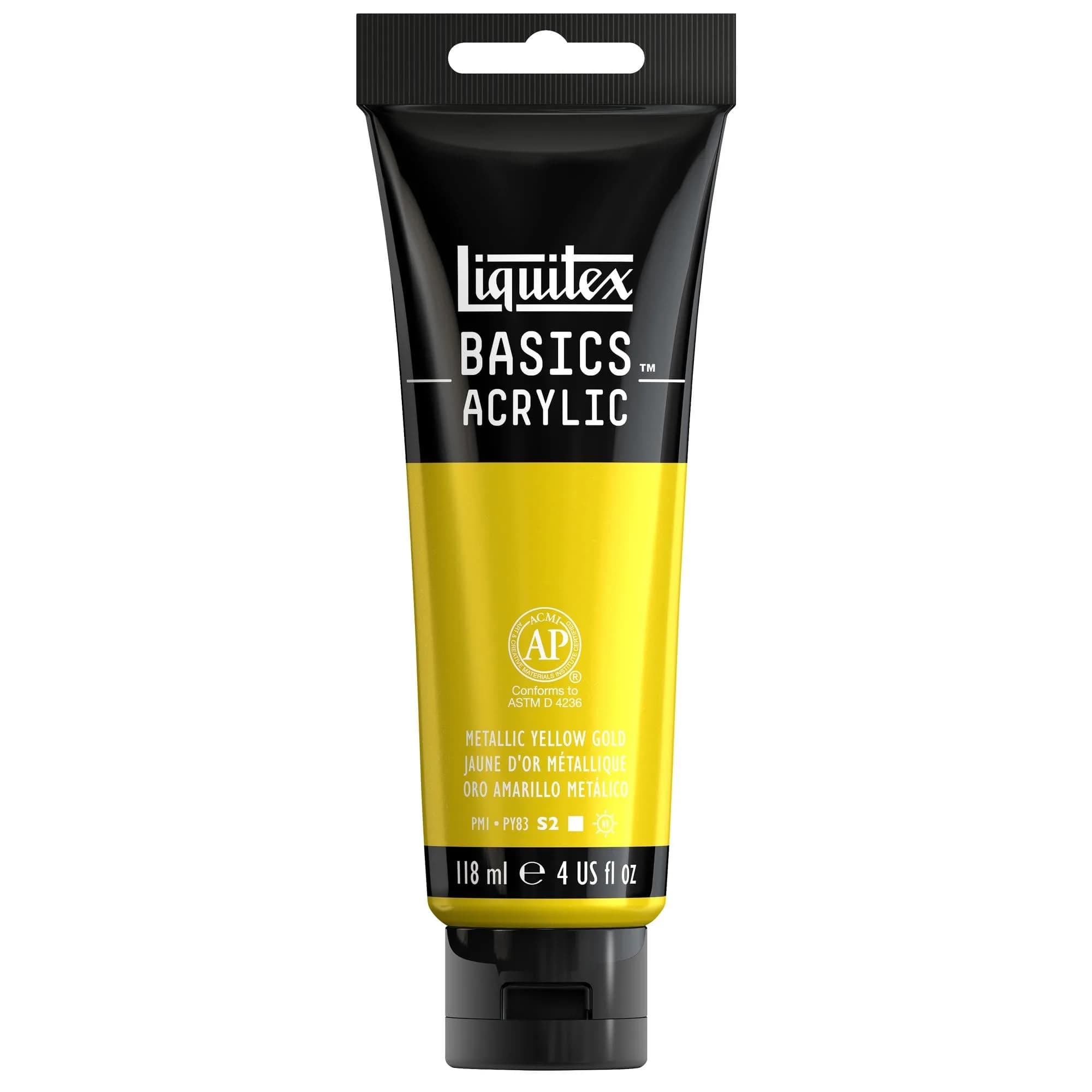 Liquitex BASICS Acrylic Paint Metallic Yellow Gold 118ml (4 Fl Oz) | AP Certified Fine Art Pigments