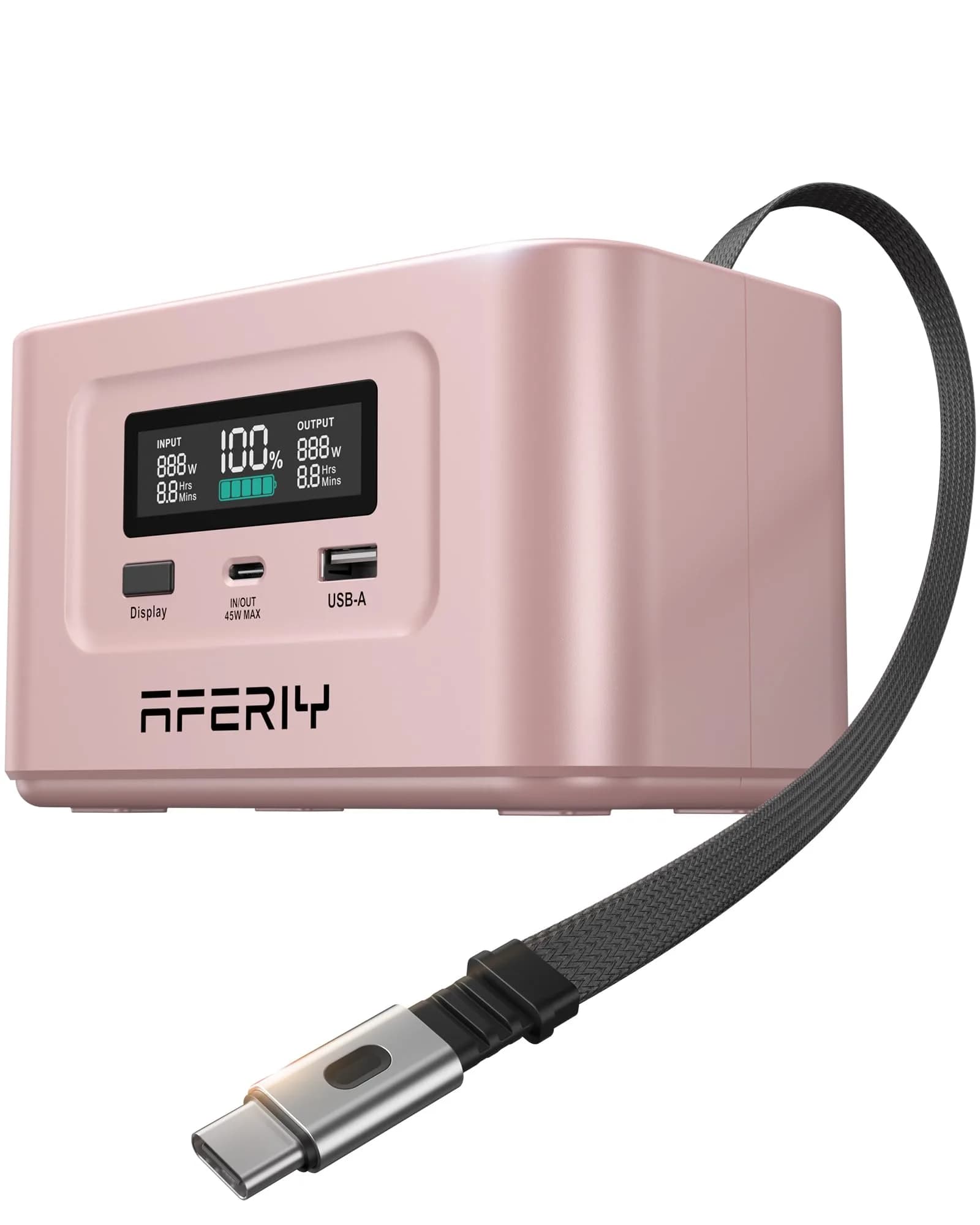 AFERIY Nano100 31000mAh Power Bank Station, 100W PD Laptop Portable Charger | 145W Output, LiFePO4 Battery, Solar Support — PINK