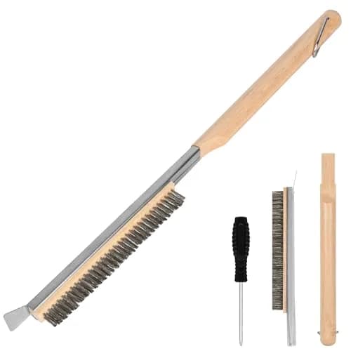 Aolso Pizza Oven Brush 21" Stainless Steel & Rubber Wood Handle | Heavy Duty Grill Cleaning Tool thumbnail 1