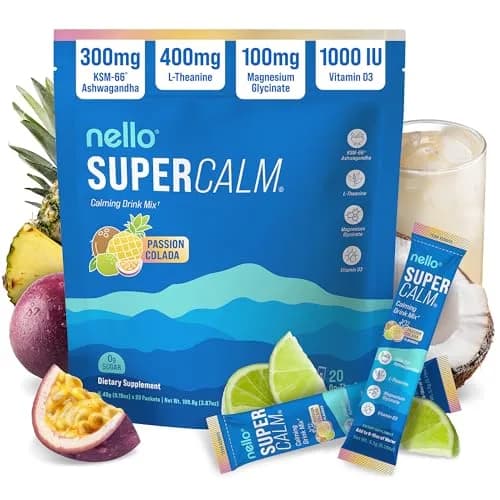 Nello Supercalm Powdered Drink Mix Passion Colada 20 Servings | Cortisol Reducer & Sleep Aid Supplement thumbnail 1