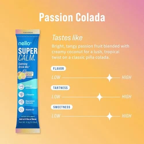 Nello Supercalm Powdered Drink Mix Passion Colada 20 Servings | Cortisol Reducer & Sleep Aid Supplement thumbnail 2