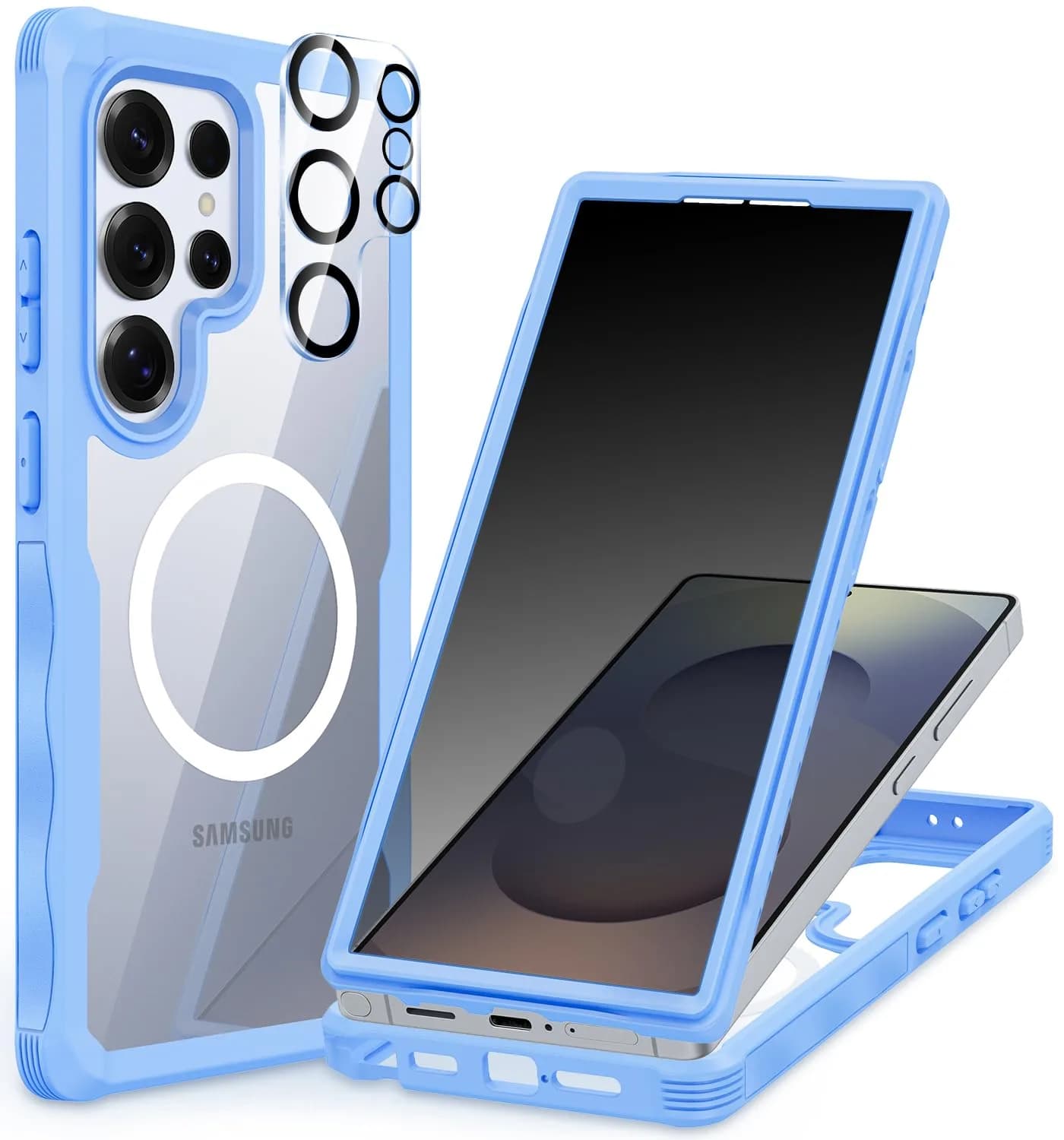 CENHUFO Magnetic Privacy Case for Samsung Galaxy S25 Ultra, Full Body with Built-in Privacy Screen Protector & Camera Cover, Shockproof Bumper - Light Blue — Light Blue