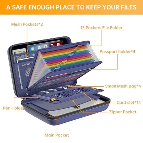 DocSafe Fireproof Document Box with Lock & 13-Pocket Accordion File Folder, 39.4cm x 29.2cm x 7.6cm (15.5" x 11.5" x 3") | UL94-V0/5VA Flame Retardant thumbnail 8