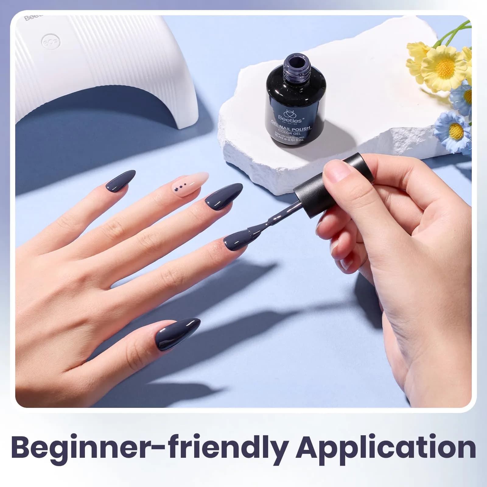 Beetles Gel Polish Crown Blue 15ml | Dark Grey Gel Nail Polish for India thumbnail 5