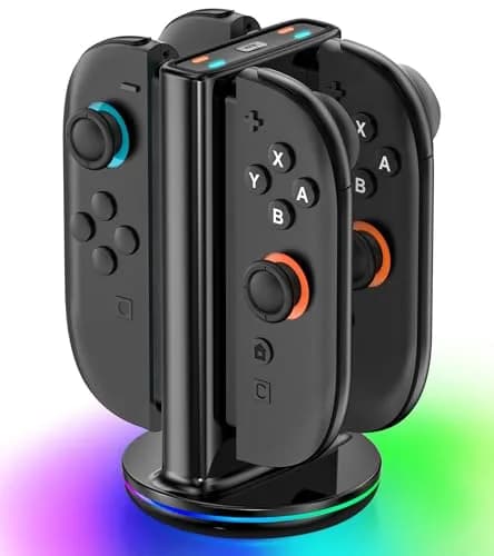 Rysker Switch 2 Joycon Charger with 9 RGBs, Magnetic & Bi-Directional Design, 4-in-1 Dock Station Stand for Nintendo Switch 2 Joy-Cons (Black) thumbnail 1