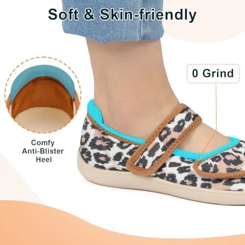 JOINFREE Women's Wide Diabetic Slippers with Adjustable Strap & Leopard Print | Size 7 Wide (26.7cm / 10.5in) thumbnail 5