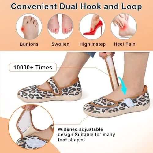 JOINFREE Women's Wide Diabetic Slippers with Adjustable Strap & Leopard Print | Size 7 Wide (26.7cm / 10.5in) thumbnail 3
