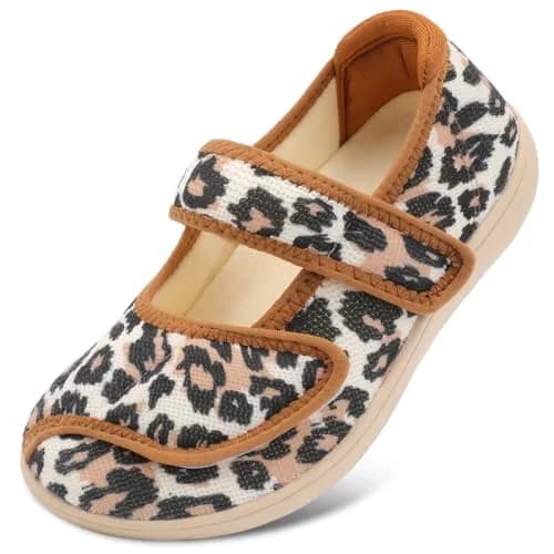 JOINFREE Adjustable Diabetic Slippers for Women, Wide Fit, Leopard Print, Size 9.5 Wide | Cozy Arthritis House Shoes thumbnail 1