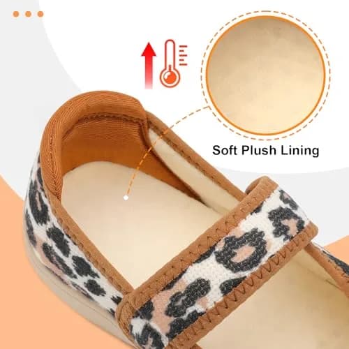 JOINFREE Adjustable Diabetic Slippers for Women, Wide Fit, Leopard Print, Size 9.5 Wide | Cozy Arthritis House Shoes thumbnail 4