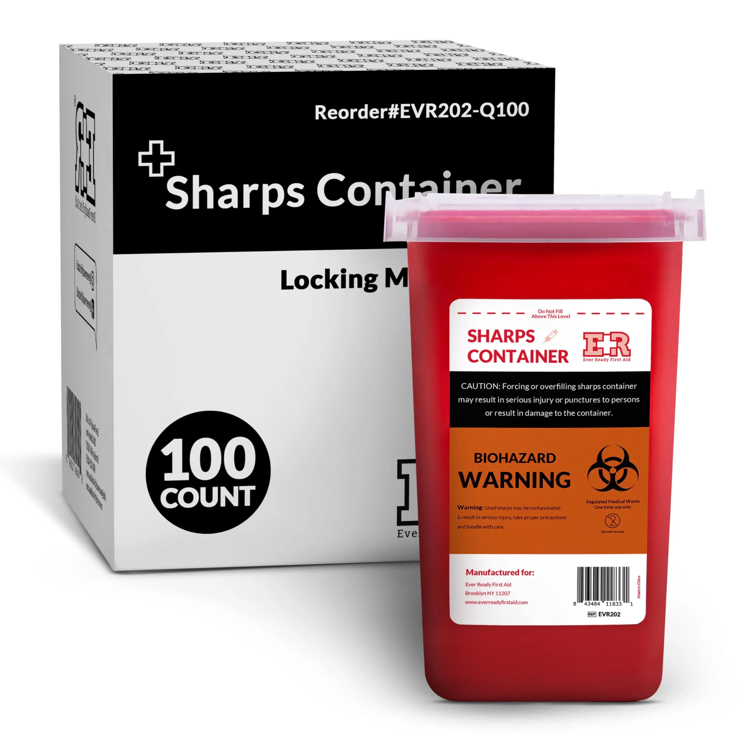 Ever Ready First Aid Sharps Container 1 Quart (100-Count Pack) | Secure Needle, Syringe, Lancet Disposal