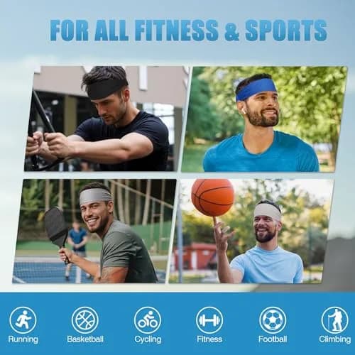 Sukeen Cooling Headbands for Men 4 Pack, Non-Slip Elastic Sweatbands for Running & Gym, 21.26"-23.62" Head Circumference thumbnail 7