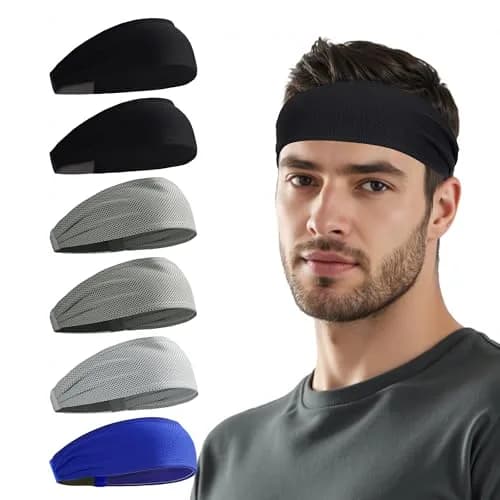 Sukeen Cooling Headbands for Men 6 Pack, Moisture Wicking Polyester-Nylon Blend | Sweat Absorbing for Gym, Running, Cycling thumbnail 1