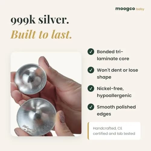MOOGCO Original Silver Nursing Cups - Nipple Shields for Breastfeeding Newborn | 999k Tri-Laminate Silver thumbnail 6