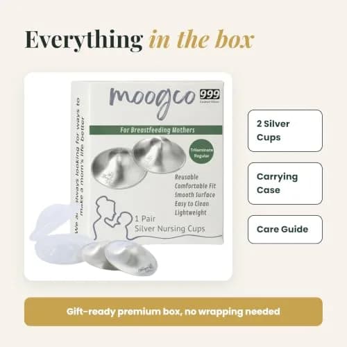 MOOGCO Original Silver Nursing Cups - Nipple Shields for Breastfeeding Newborn | 999k Tri-Laminate Silver thumbnail 7