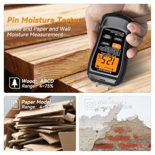 RDINSCOS Digital Moisture Meter for Wood, Drywall & Building Materials | Pin-Type Moisture Detector with 4 Modes & LCD Display thumbnail 8