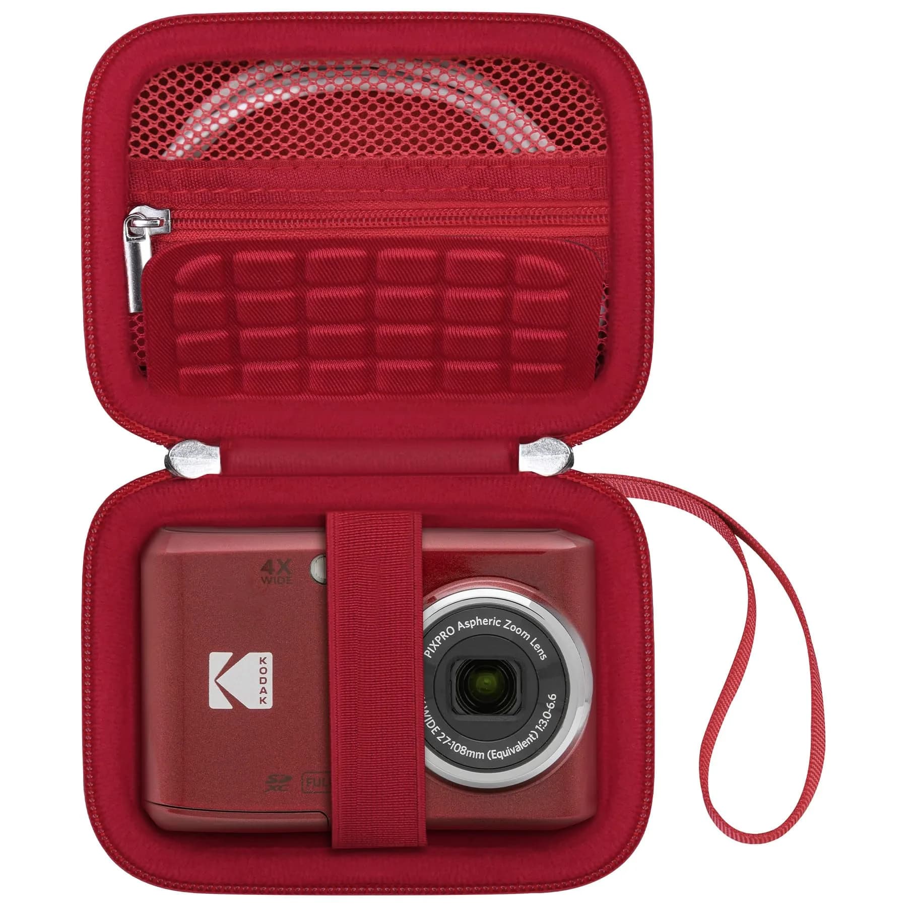 Canboc Carrying Case for Kodak PIXPRO FZ55/ FZ45 16MP Digital Camera, Red | Compact, Durable PU Shell with Mesh Pocket - main product image