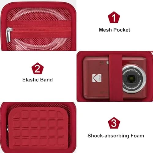 Canboc Carrying Case for Kodak PIXPRO FZ55/ FZ45 16MP Digital Camera, Red | Compact, Durable PU Shell with Mesh Pocket thumbnail 6