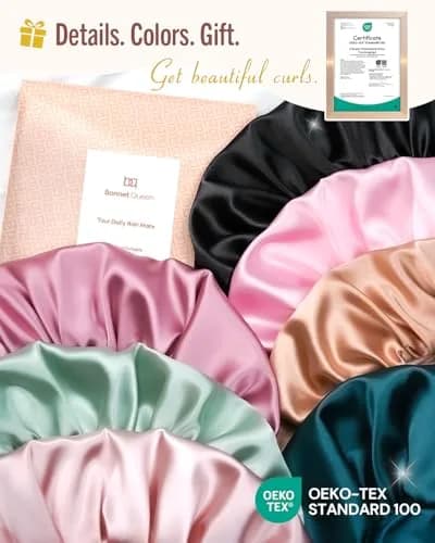 BONNET QUEEN Silk Bonnet for Sleeping for Women Satin Bonnet Night Cap for Curly Hair with Tie Band, Cream Pink | Moisture & Frizz Control thumbnail 6