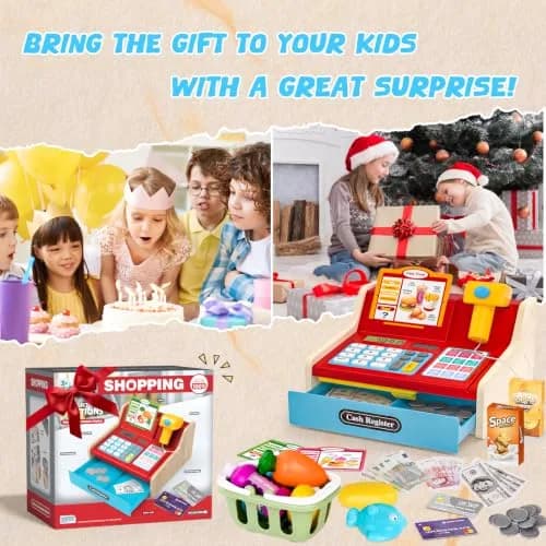 Maysida Wooden Toy Cash Register for Kids | Pretend Play Role-Playing Gift (8.7 x 8 x 4.7 inches) thumbnail 6