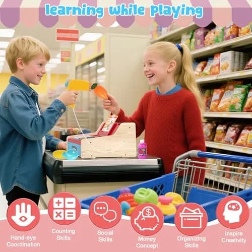 Maysida Wooden Toy Cash Register for Kids | Pretend Play Role-Playing Gift (8.7 x 8 x 4.7 inches) thumbnail 2