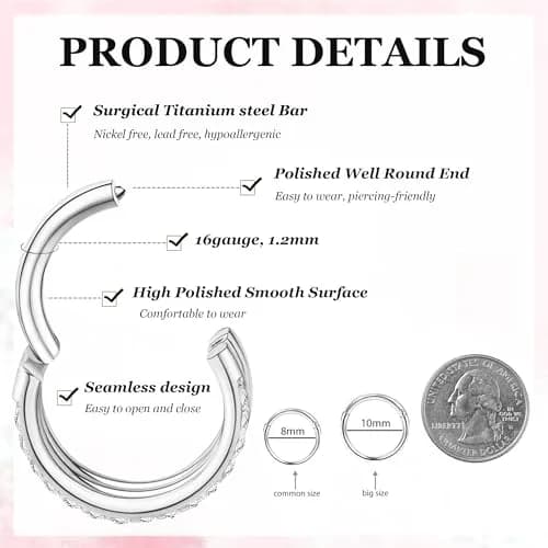 Qyalie Cartilage Helix Conch Piercing Jewelry 14K Gold Plated Stainless Steel | Double Hoop with Cubic Zirconia thumbnail 2