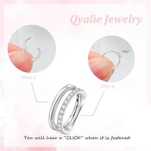 Qyalie Cartilage Helix Conch Piercing Jewelry 14K Gold Plated Stainless Steel | Double Hoop with Cubic Zirconia thumbnail 3